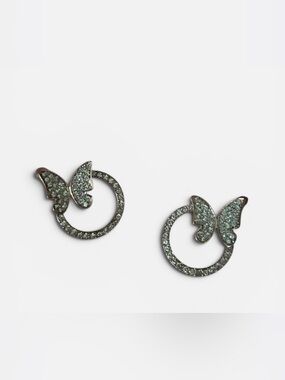 Crystal Butterfly Hoop Earrings - Pink -